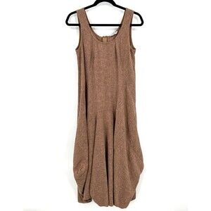 DECA Paris 100% Linen Brown Sleeveless Flowey Tank Maxi Dress Size Small